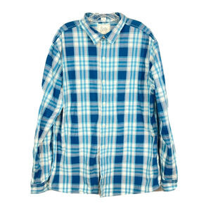 Bixby Nomad Shirt Mens Sz XL Blue White Cotton Plaid Button Up Collared Slim Fit